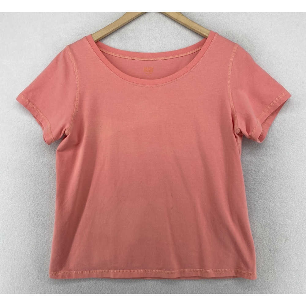 EILEEN FISHER Top L Stretch Organic Cotton Jersey Crewneck Short Sleeve Pink USA